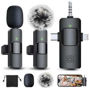 Wireless Lavalier Microphone for Mobile Phone/PC,Professional Gaming Microphone 3in1 Clear Sound for Camera Recording, Live Streaming, YouTube, TikTok