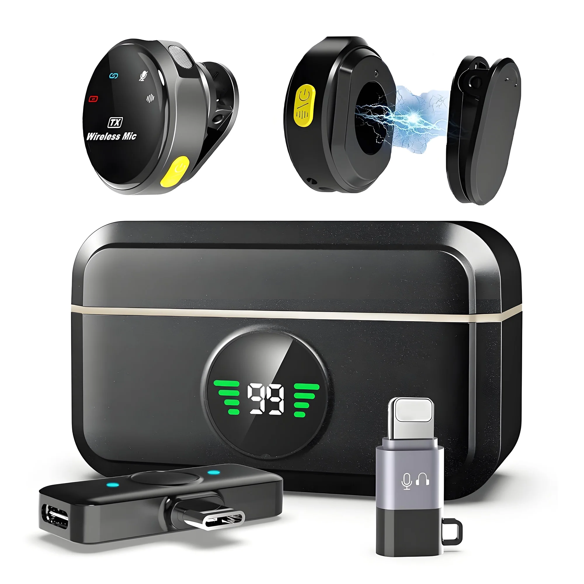 Wireless Lavalier Microphone for Mobile Phone with Charging Case,Lapel Gaming Microphone for Live Streaming Vlog Tiktok Youtube Podcast,Auto Noise Cancellation,Plug and Play