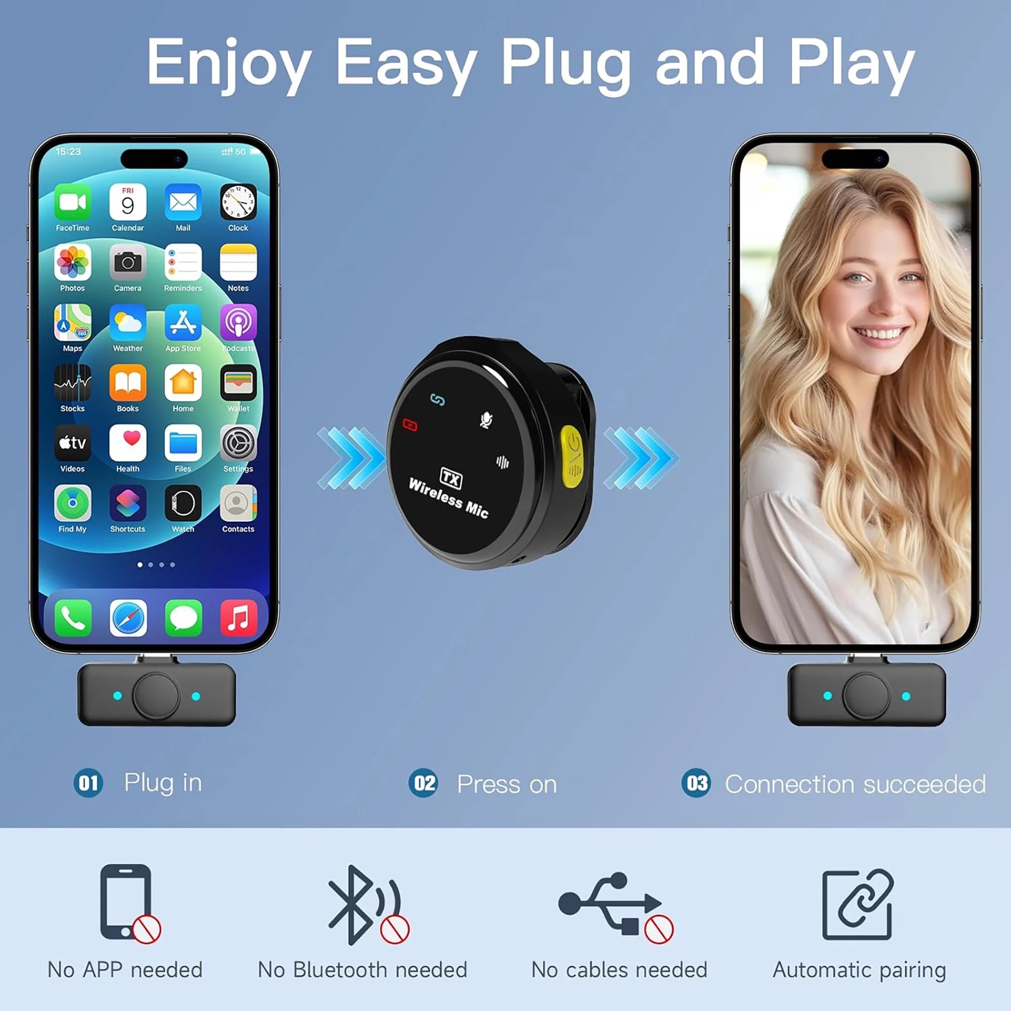 Wireless Lavalier Microphone for Mobile Phone with Charging Case,Lapel Gaming Microphone for Live Streaming Vlog Tiktok Youtube Podcast,Auto Noise Cancellation,Plug and Play - Image 3