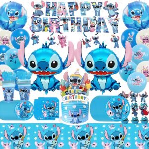 Balloons Tableware Sets Party Supplies,133 PCS Stitch Birthday Decorations,Birthday Balloons Banner Tableware Sets Plates Napkins for Girls and Boys