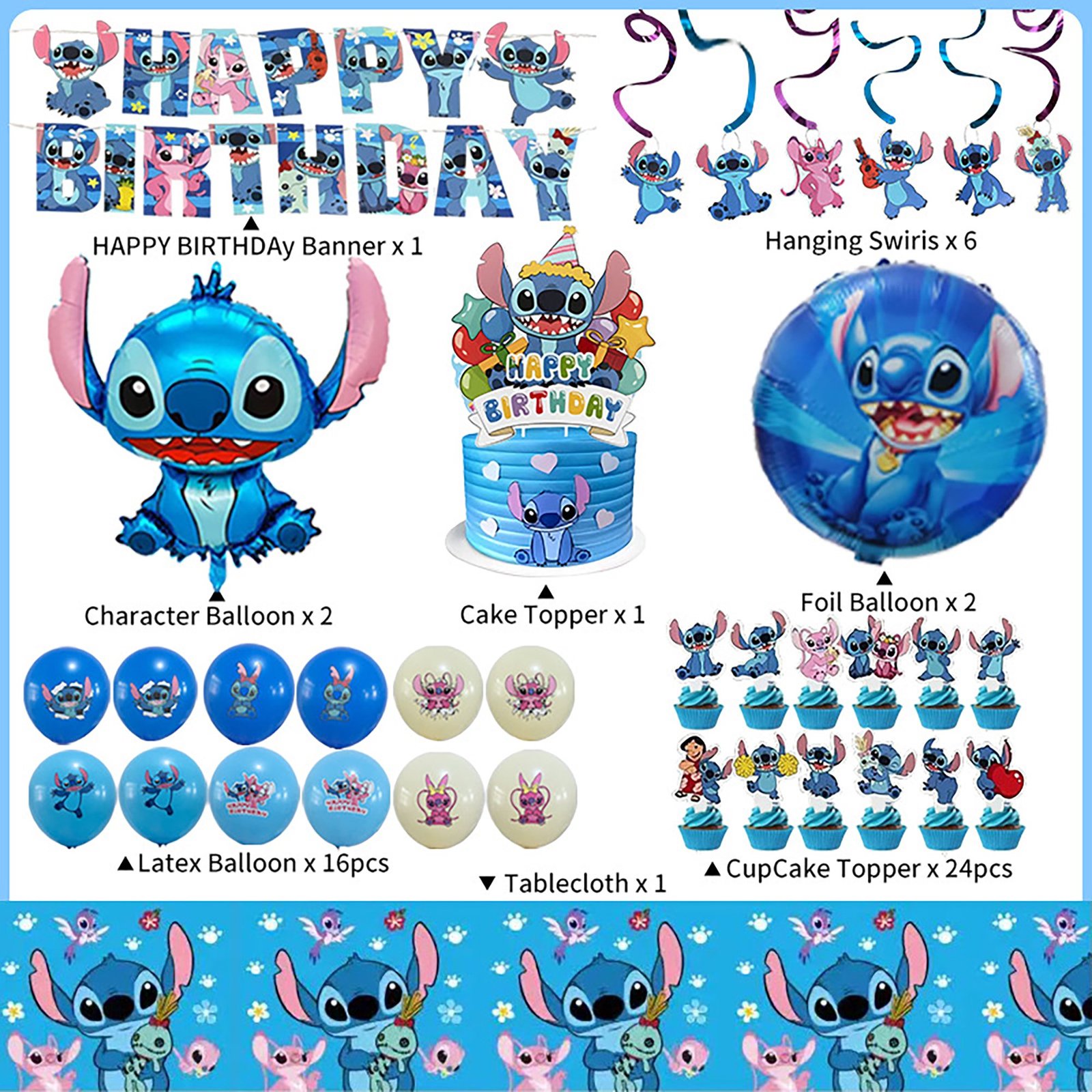 Balloons Tableware Sets Party Supplies,133 PCS Stitch Birthday Decorations,Birthday Balloons Banner Tableware Sets Plates Napkins for Girls and Boys - Image 2