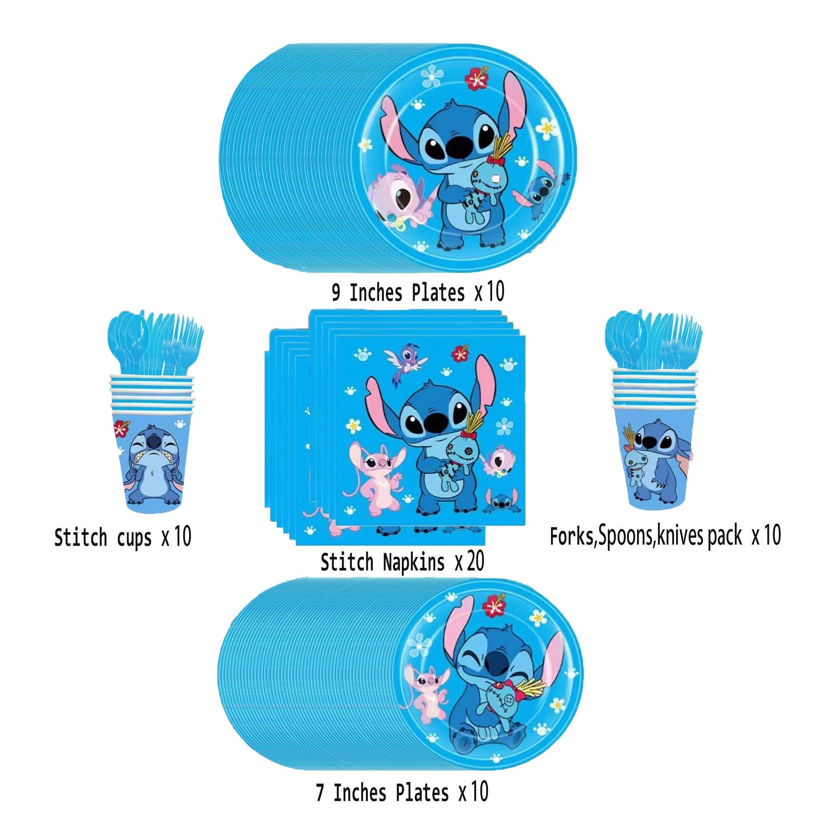 Balloons Tableware Sets Party Supplies,133 PCS Stitch Birthday Decorations,Birthday Balloons Banner Tableware Sets Plates Napkins for Girls and Boys - Image 3