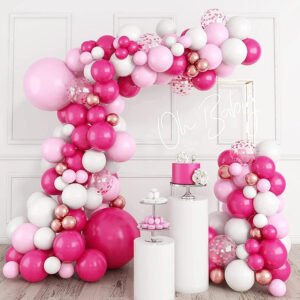 Balloon Garland Arch Kit, 110pcs Different Sizes 18/12/10/5 inches Natural Latex Confetti Pink Balloons for Birthday Princess Wedding Baby Shower Party Decorations