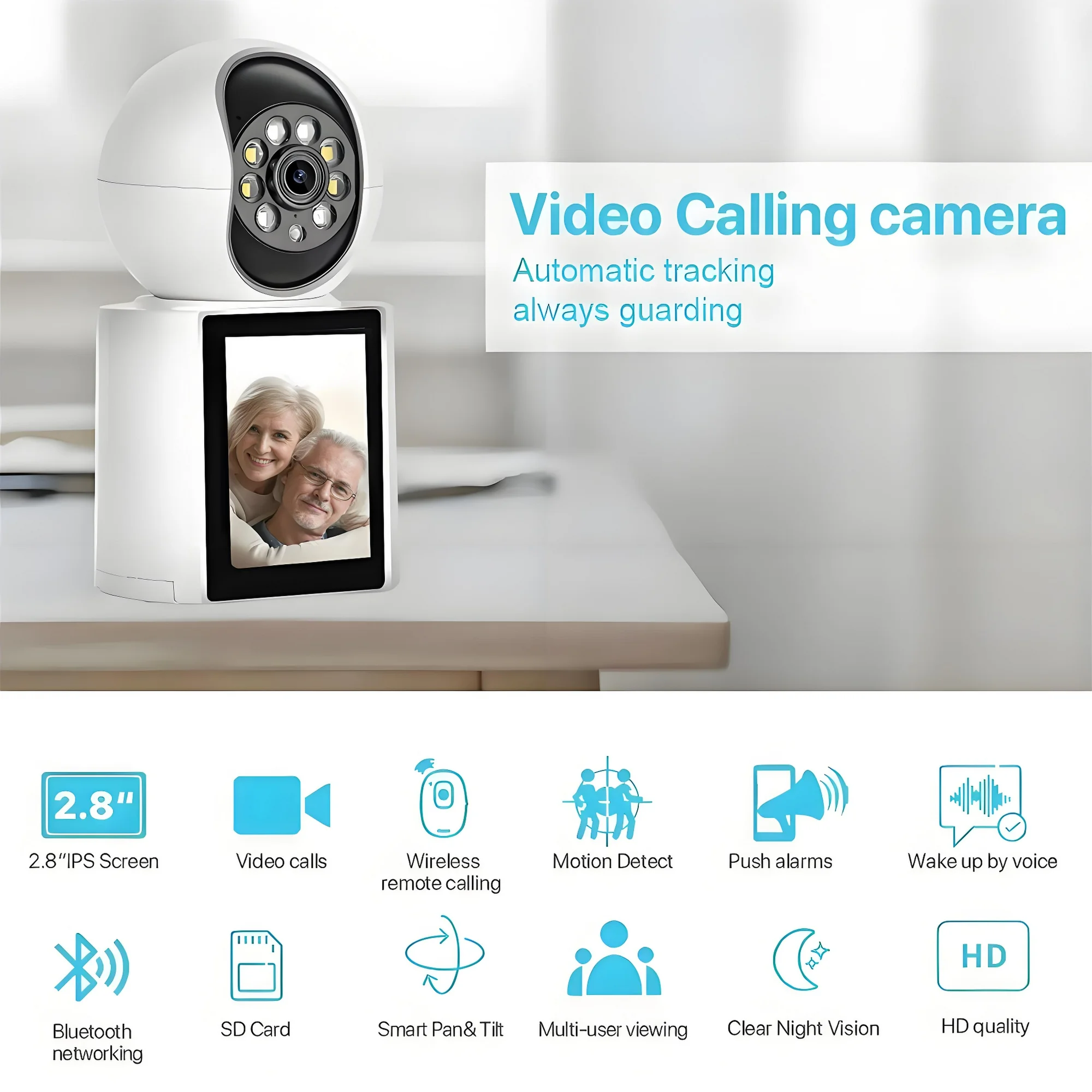 Baby Monitor,Wireless Indoor Security Camera 1080P WIFI Smart Home Wifi Cameras with 2.8" IPS Screen,Two-Way Audio and Video,LED Infrared Night Vison,AI Motion Detection - Image 2