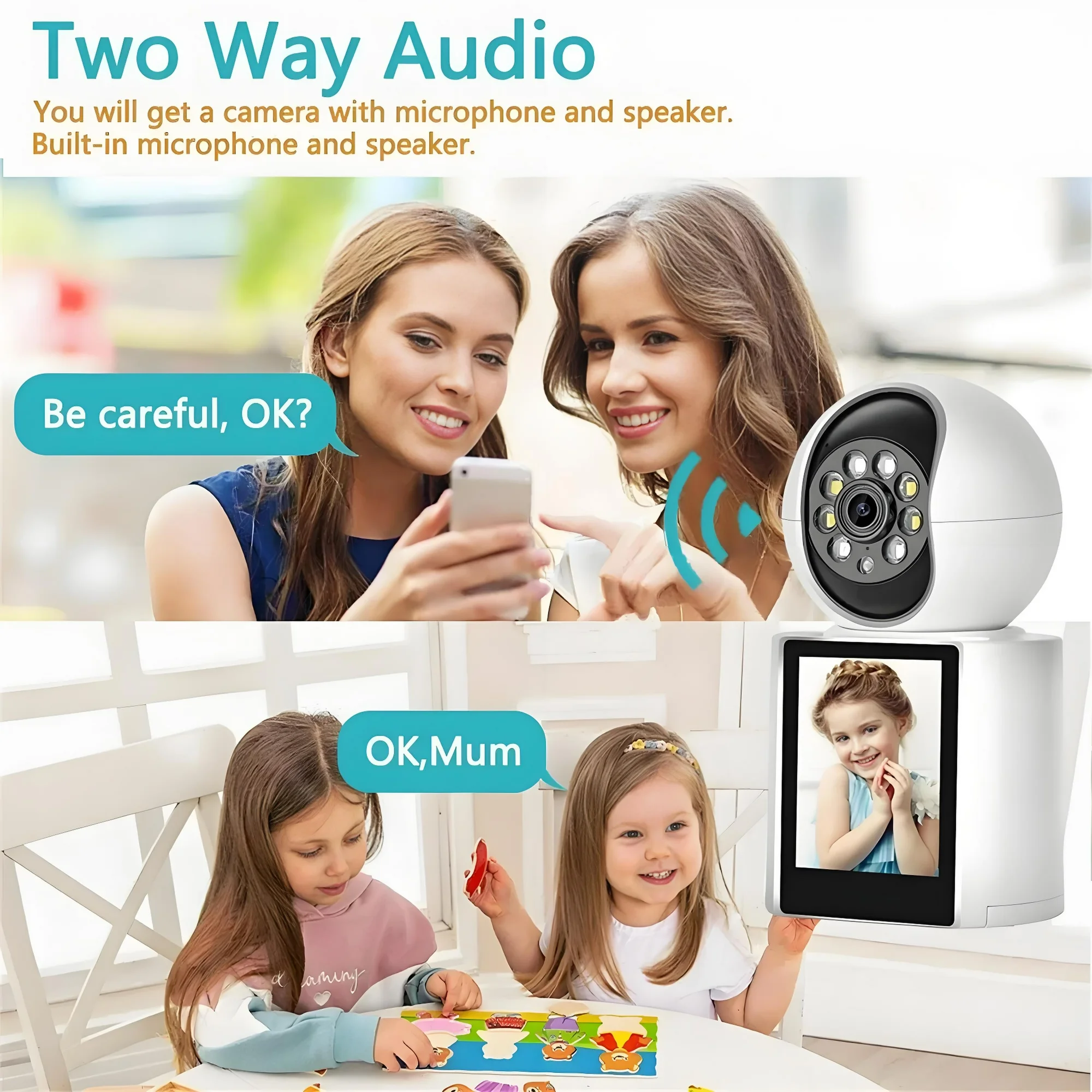 Baby Monitor,Wireless Indoor Security Camera 1080P WIFI Smart Home Wifi Cameras with 2.8" IPS Screen,Two-Way Audio and Video,LED Infrared Night Vison,AI Motion Detection - Image 5