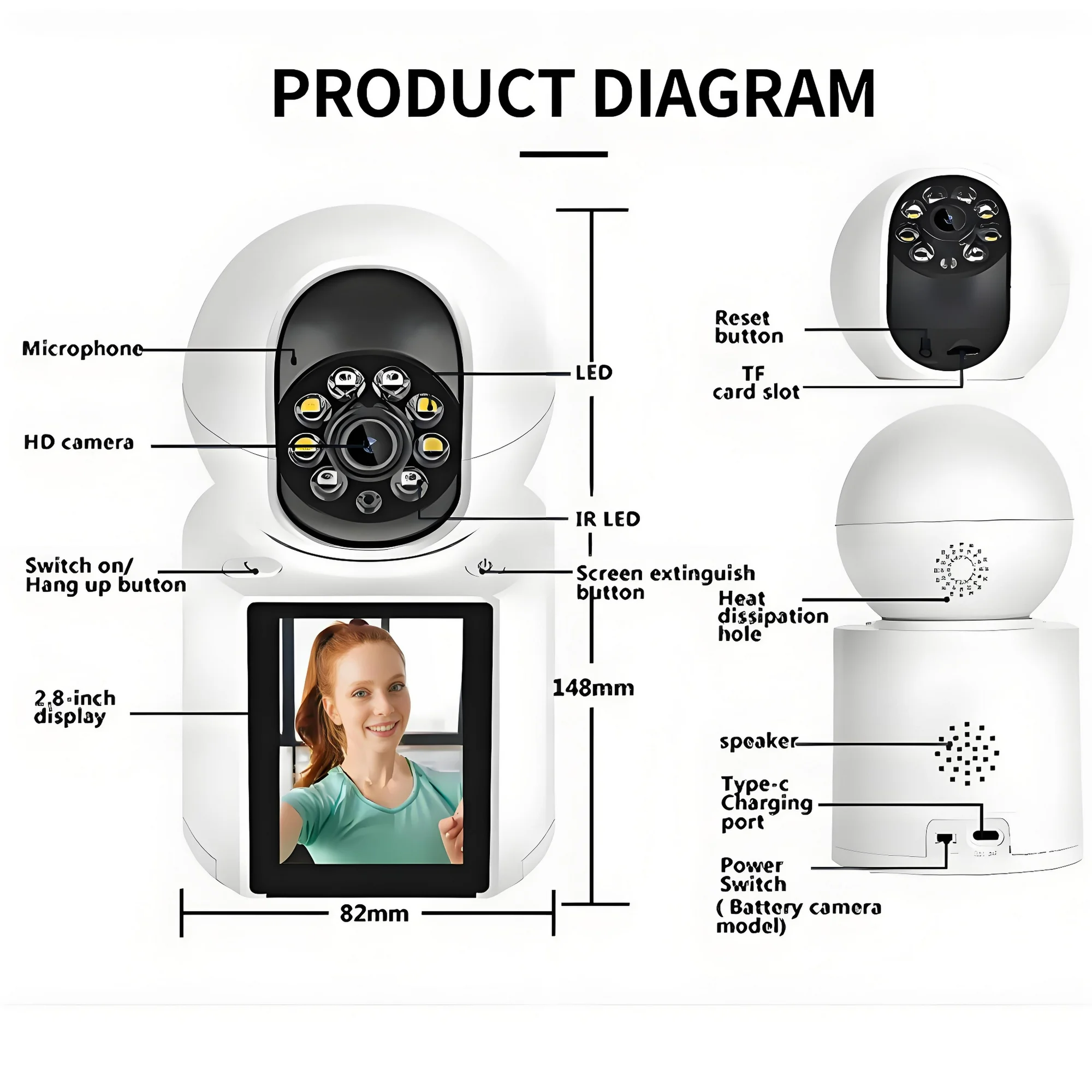 Baby Monitor,1080P Wifi Camera Smart Home Surveillance IP Camera Support 2.8" HD IPS Display, Remote APP Controll, Two-Way Video and Audio, 32G TF Card - Image 11