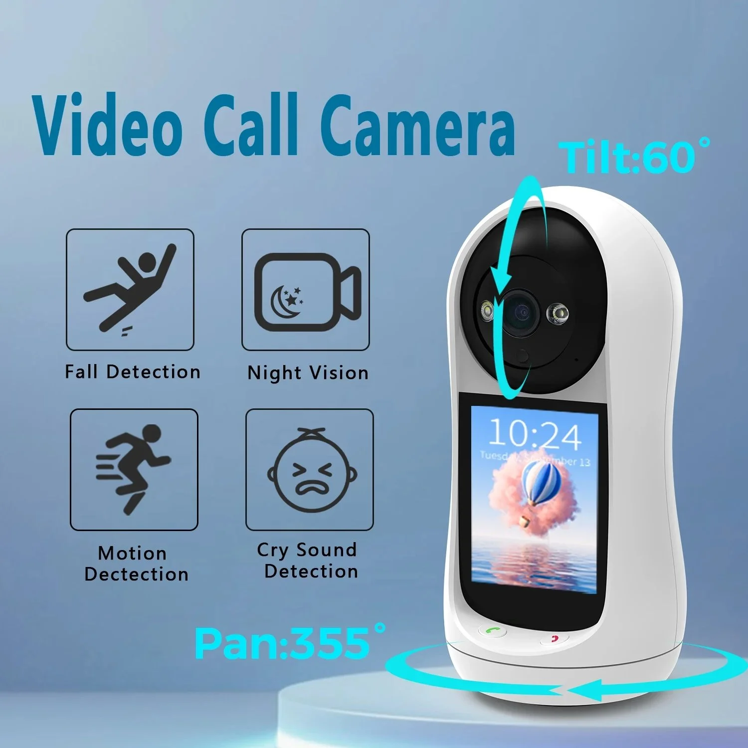 1080P Baby Monitor,Indoor Security Wifi Camera for Home Security Support 2.8 inch Screen Display,2 Way Video Talk,Human Detection Motion Tracking,Cloud and TF Card,Night Vision - Image 2