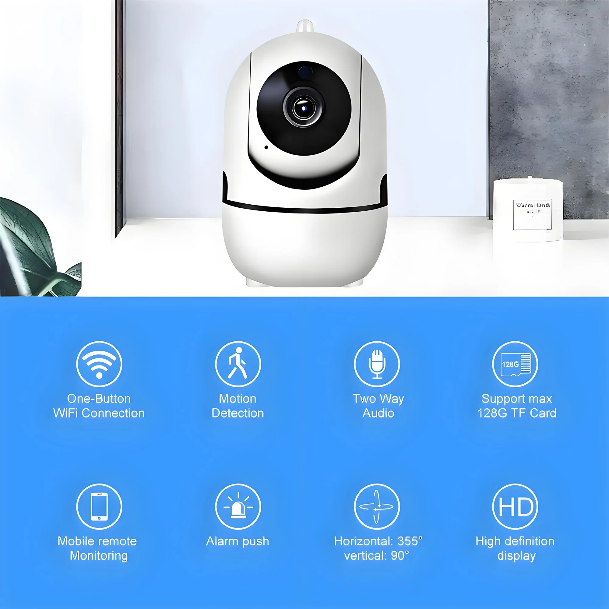 1080P Indoor Security Camera,2K HD Wifi Cameras Baby Monitor for Baby/Nanny/Pet/Dog,360°Motion Detection,Two Way Audio,1080P HD Video Smart Home Security Camera - Image 2