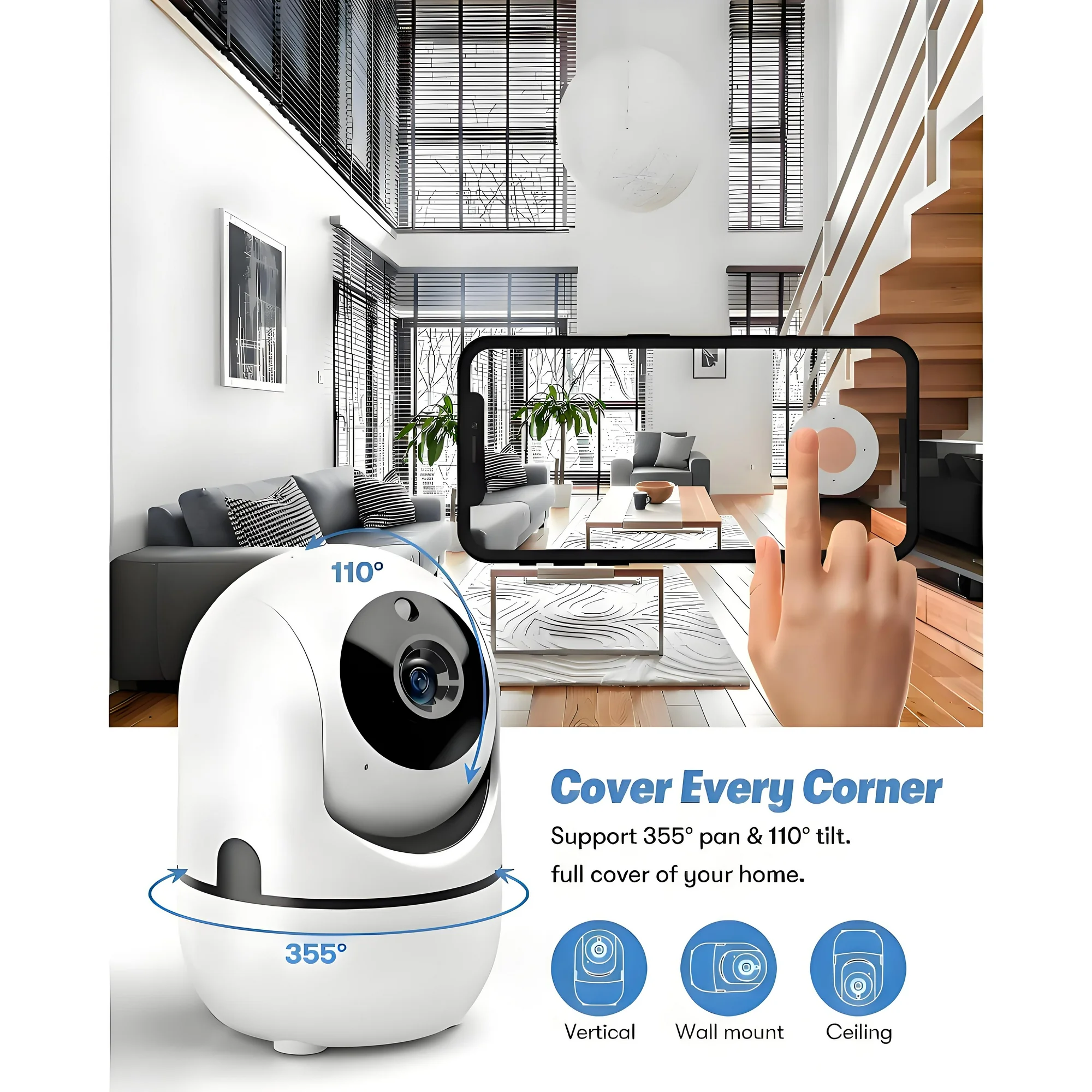 1080P Indoor Security Camera,2K HD Wifi Cameras Baby Monitor for Baby/Nanny/Pet/Dog,360°Motion Detection,Two Way Audio,1080P HD Video Smart Home Security Camera - Image 4